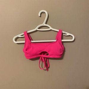 Ribbed cut out hot pink scoop bikini top